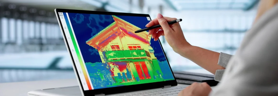 Wärmebildkamera zeigt ein Haus.